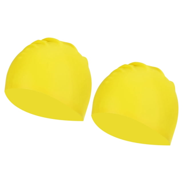 Unique Bargains Silicone Swim Caps Unisex NonSlip Pool Caps Waterproof Elastic Swimming Hats Yellow 2 Pack