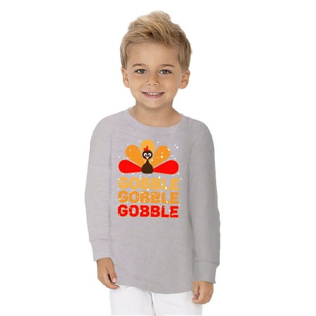 

Gobble Gobble Gobble Turkey Graphic Toddler Long Sleeve Shirt - Happy Thanksgiving Day Tshirt for Kids - Thanksgiving Festive Shirt Gifts