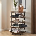 4Tier Round Revolving Shoe Rack with Wheels,Wooden Rotating Shoe Rack