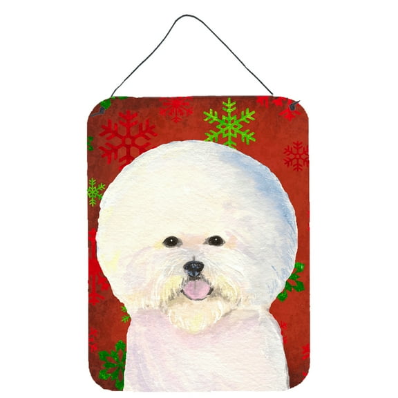 Bichon Frise Red and Green Snowflakes Holiday Christmas Wall or Door Hanging Prints