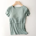 thumbnail image 2 of Lovskoo Maternity Tops for Women Pregnant Breastfeeding Tops Round Neck Solid Color Short Sleeve Nursing Blouse Tops T-Shirt Green - Shirt, 2 of 3