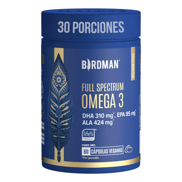 Birdman Full Spectrum Omega 3 | 100% Vegetal | Sin Aditivos | 30 Porciones | 60 Cápsulas