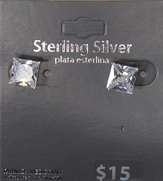 White CZ Sterling Silver 8mm Square Stud Earrings