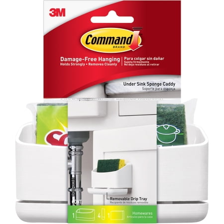 Command, Under Sink Sponge Caddy, 1 Pack, White