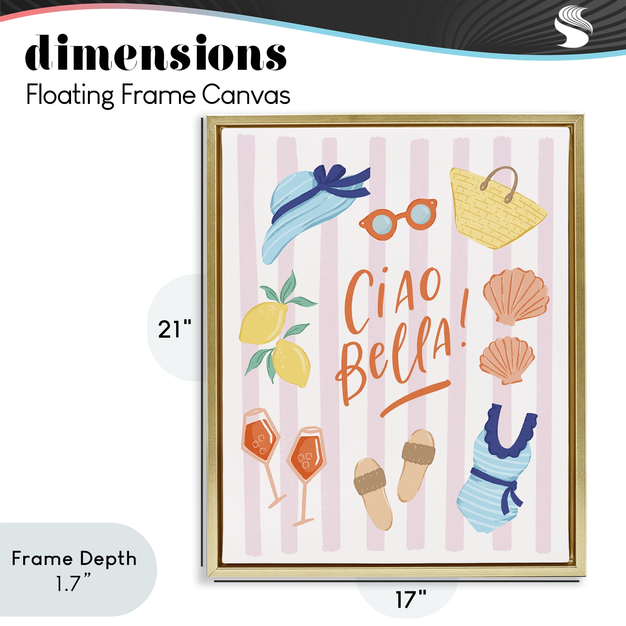 Stupell Industries Summer Ciao Bella Gold Framed Floater Canvas Wall Art, design by Sandra Picco