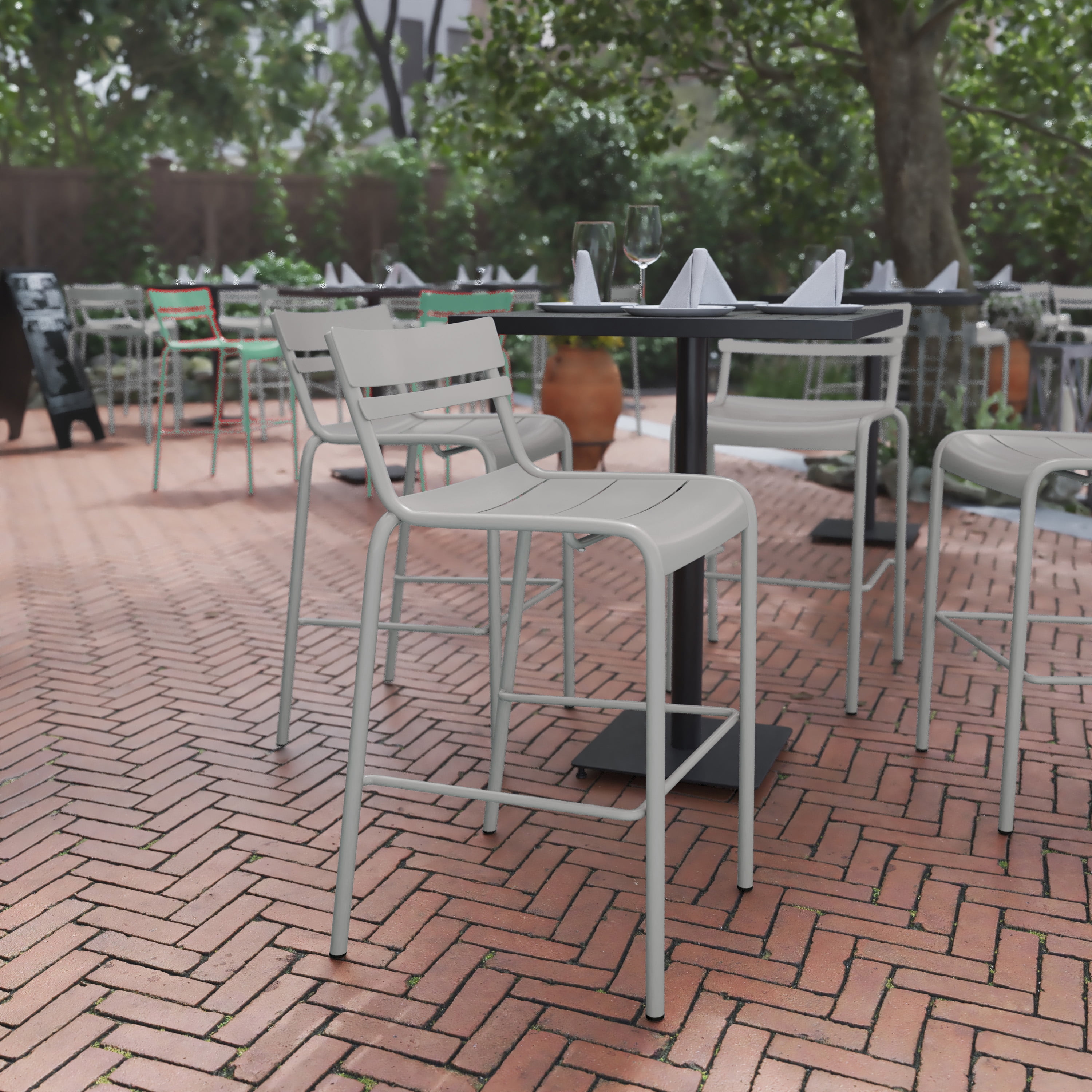 Flash Furniture Nash Commercial Grade Silver Metal Indoor Outdoor