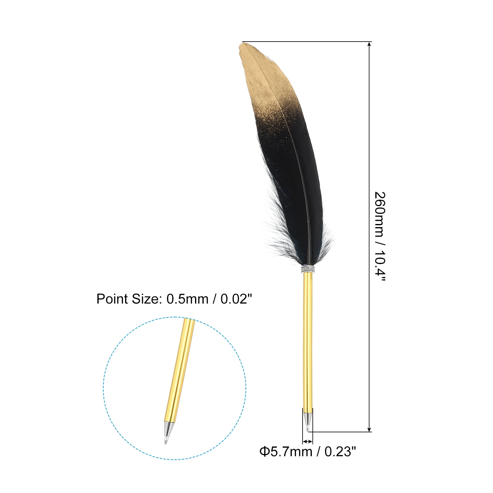 Uxcell Feather Ballpoint Pens Bulk, 0.5mm Ink Vintage Plated Rod Quill Writing Pens for Office, Wedding 20Pcs
