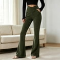 thumbnail image 2 of QIYAGBSA Crossover Flare Pants for Women Ribbed High Waisted Bell Bottom Bootcut Stretch Solid Trousers with Side Pockets Office Casual Fall, 2 of 5