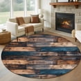 thumbnail image 2 of Vintage Wooden Large Area Rugs for Bedroom Living Room, Soft Non Slip Carpet Bedside Rug, Farmhouse Retro Shabby Wood Round Floor Cover Kitchen Accent Rug 6' for Dining Room/Office, 2 of 9