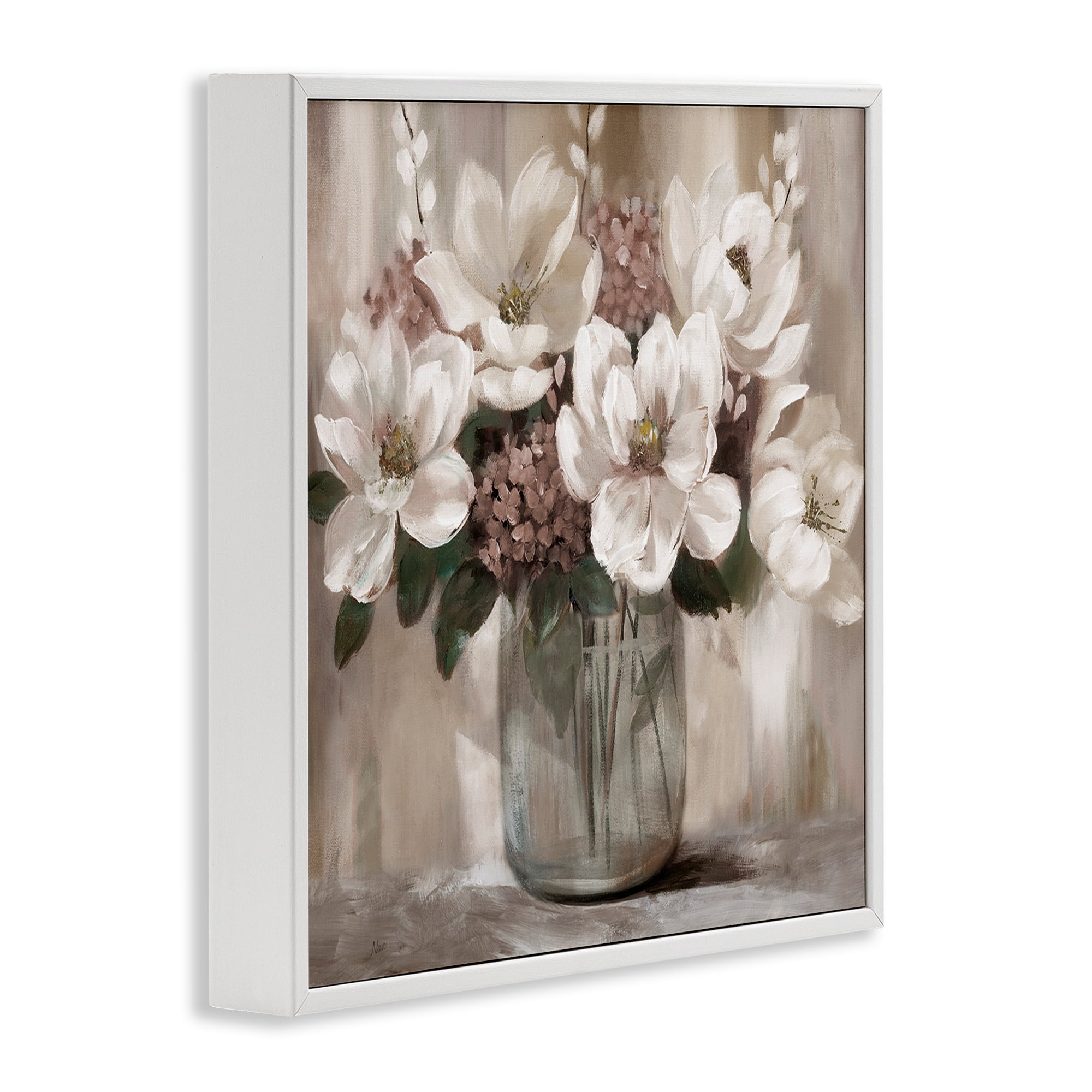 Stupell Industries Ivory Magnolias Vase White Framed Giclee Art, design by Nan