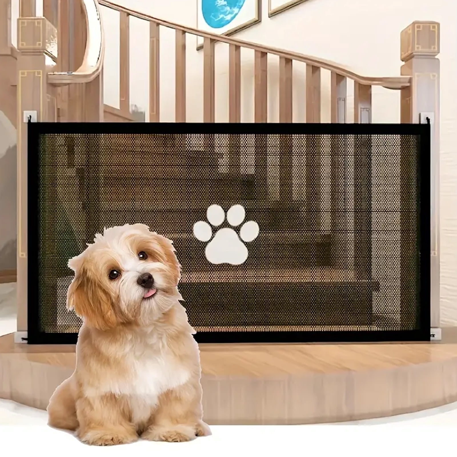Mesh Dog Gate,Portable Pet Gates for Doorways No Drilling,Easy Install Safety Fence,Pet Gate for Stairs,Indoor,Outdoor,Hallways(31"X71",Black)