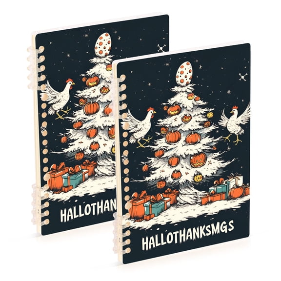 FORMRS 1-Subject Spiral Notebook 8" x 5" College Ruled 60 Refillable Sheet A5 Hard Cover, 2 Pack, White Halloween Christmas Trees