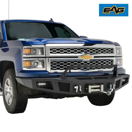 Chevy Silverado Rear Bumper EAG EAG Front Winch Bumper with LED Lights Heavy Duty for 14-15 Chevy Silverado 1500 ()