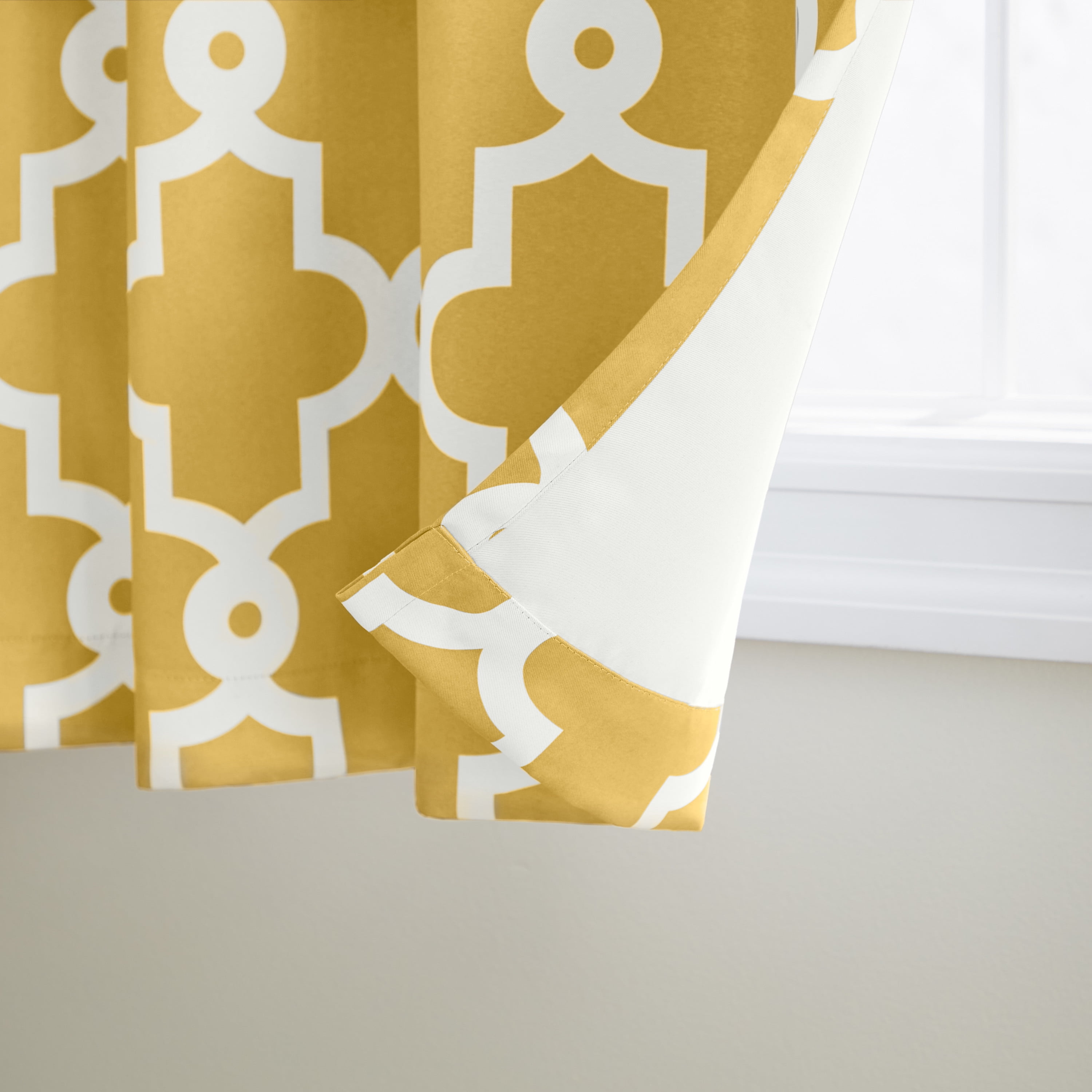TOWN & COUNTRY EVERYDAY Ironwork Geo Trellis Sateen Indoor Curtains, Room Darkening Blackout, Grommet Top, Energy Efficient, 2-Pack Set, 52"x108", Sundress Yellow