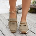 thumbnail image 2 of Rokment Womens Vintage Memory Foam Platform Slip on Penny Loafers Retro Classic Suede Wedges Low Heel Driving Walking Oxfords Boat Shoes for Travel Vacation Khaki Size 7, 2 of 7