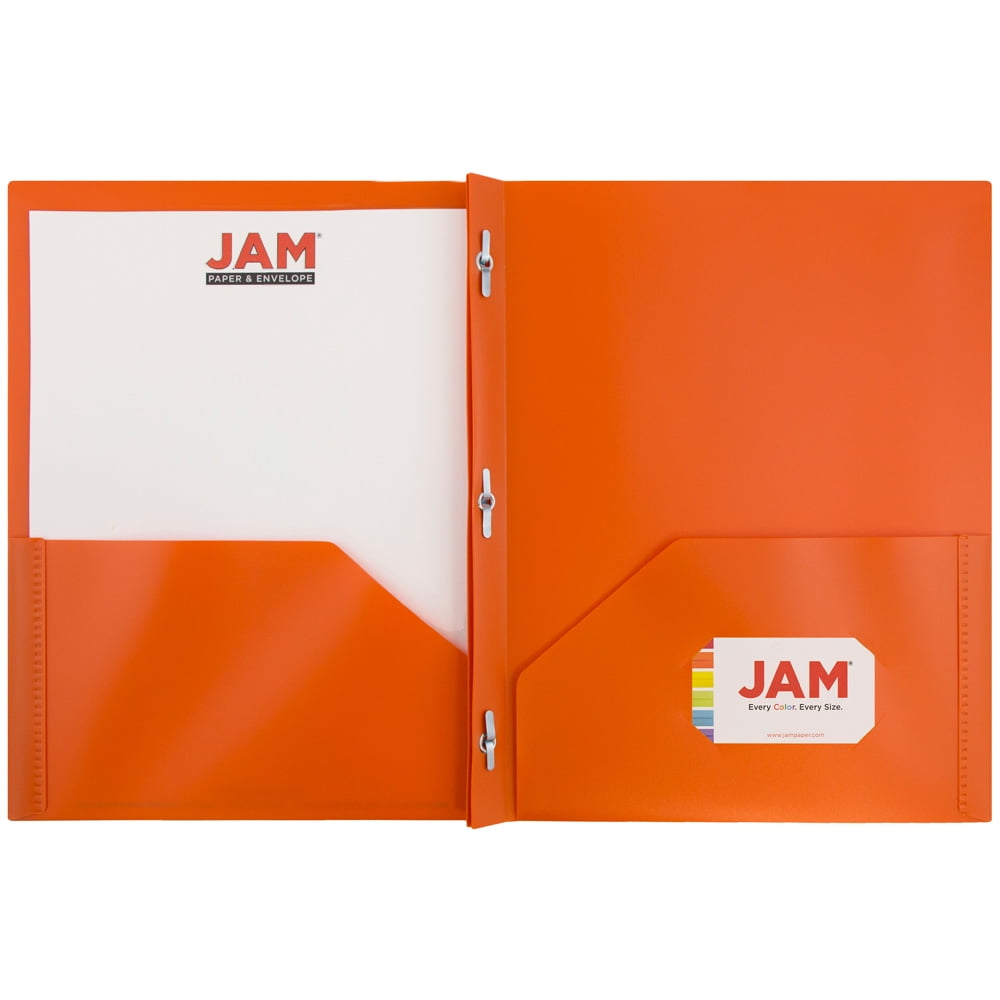JAM Paper Medium Weight Plastic Presentation Folder with Clasps, Orange, 96/pack
