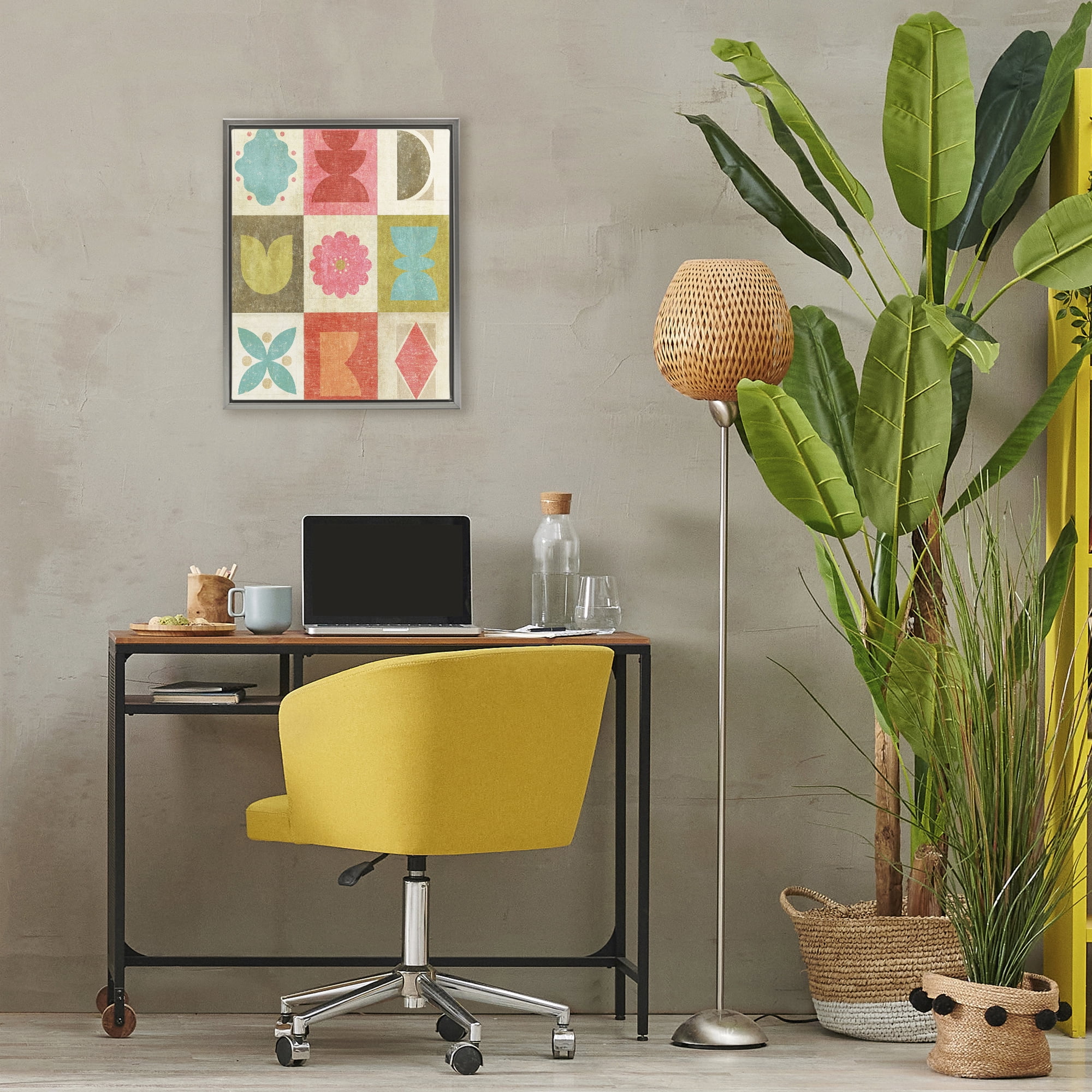 Stupell Industries Happy Dance Geometrics Gray Framed Floater Canvas Wall Art, design by Suzanne Nicoll
