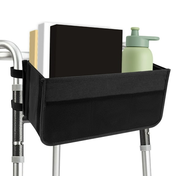 Walker Basket with Cup Holder 600D Oxford Cloth Walker Bag Waterproof Walker Organizer Bag Foldable Walker Storage Bag Multi Pocket Walker Storage Pouch for Phone Key Water Cup