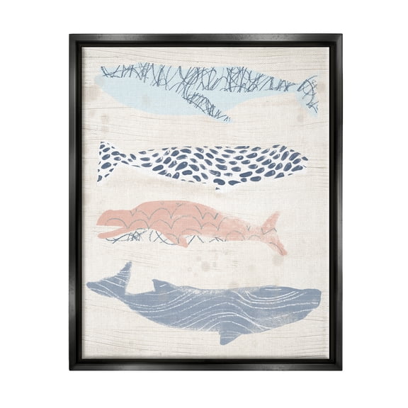 Stupell Industries Rustic Patterned Whales Animals & Insects Painting Black Floater Framed Canvas Art Print Wall Art, 17 x 21