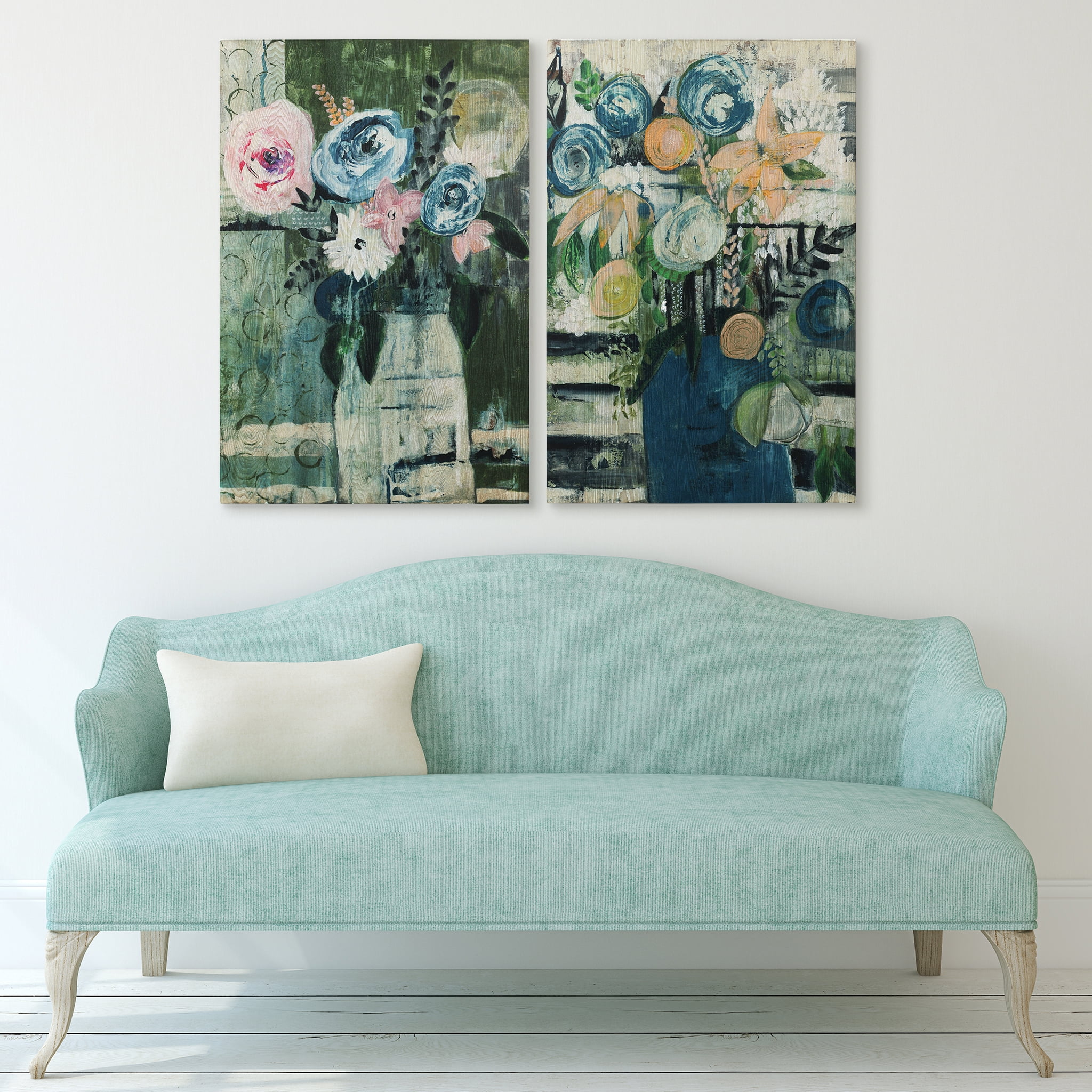 Empire Art Modern Floral Circle & Stripe Flowers Photography, Set of 2