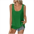 thumbnail image 3 of Dazajoo Linen Cotton Summer Tank Tops for Women Solid Color Irregular Hem Sleeveless Tshirts Casual Loose Fit Beach Shirts,Green,S, 3 of 10