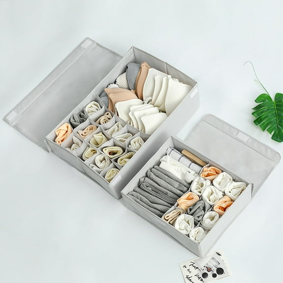 Windfall Underwear Socks Storage Organizer with Lids Foldable Closet Drawer Divider Linen Cotton Storage Box Bin for Socks Underwear Ties Scarves and Lingerie in Wardrobe