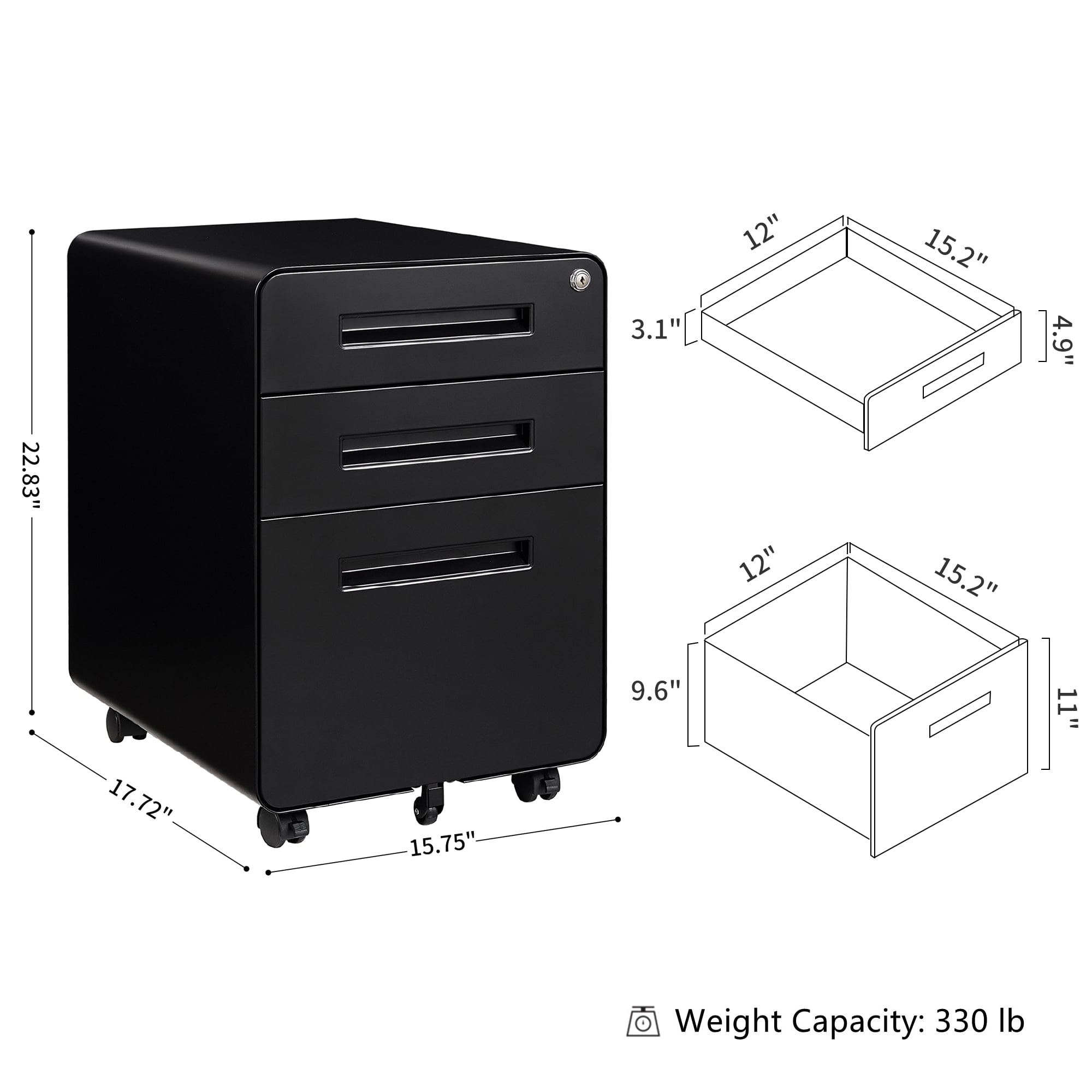 STANI Mobile File Cabinet 3 Drawer Metal Storage Filing Cabinet with Lock and Key, Under Desk Legal Letter File Rolling Cabinets with Anti - tilt Wheels for Home & Office