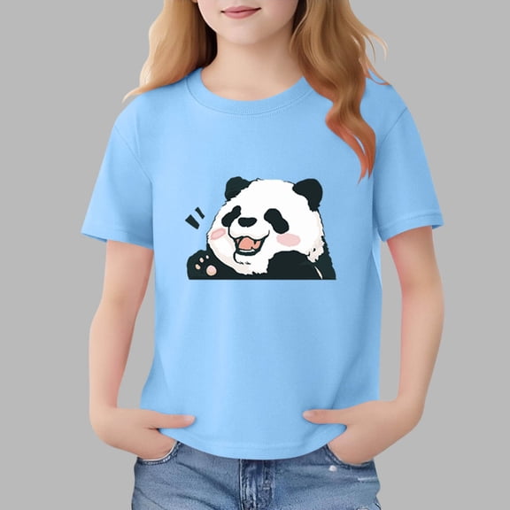 Avrnliq Girls Bunny Moon Graphic Tee 100% Cotton Tag-Free Breathable Machine Washable Blue Casual T-Shirt for Kids (2-13 Years),Size 7-8 T