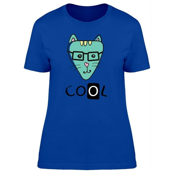 Cool Funny Hipster Kitty Cartoon T-Shirt Women -Image by Shutterstock, Female x-Large