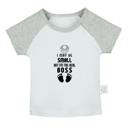 

I May Be Small But I m the Real Boss Funny T shirt For Baby Newborn Babies T-shirts Infant Tops 0-24M Kids Graphic Tees Clothing (Short Gray Raglan T-shirt 0-6 Months)