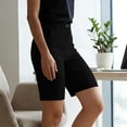 thumbnail image 4 of Womens Dress Shorts Knee Length Stretchy Elastic Waist Wide Leg Shorts with Pockets for Casual Business Work Black M, 4 of 5