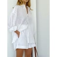 thumbnail image 4 of EASYBRAUS Women Jacquard Stripe Puff Sleeve Shirt and Shorts Set Office Casual Two Piece Outfit S-XL, 4 of 9