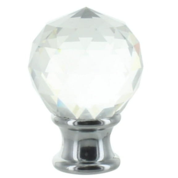 Clear Faceted Crystal Orb Finial with Chrome Base