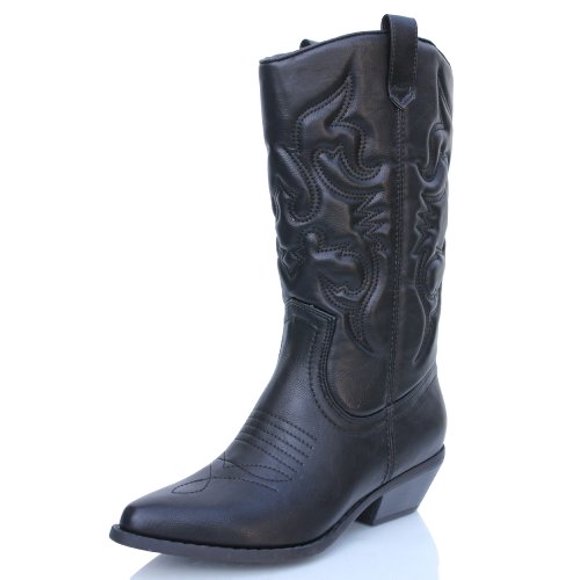 Soda Bottes Rouges pour Femmes Reno Western Cowboy Bout Pointu Genouillères Noires Taille 8.5)