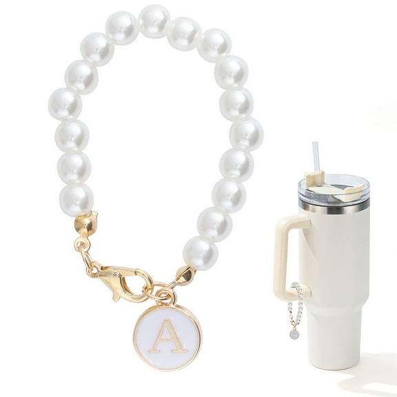 Tnobhg Cup Pendant Personalized Imitation Pearl Charm Stylish Name ID Letter Handle Keychain for Water Bottle Bag