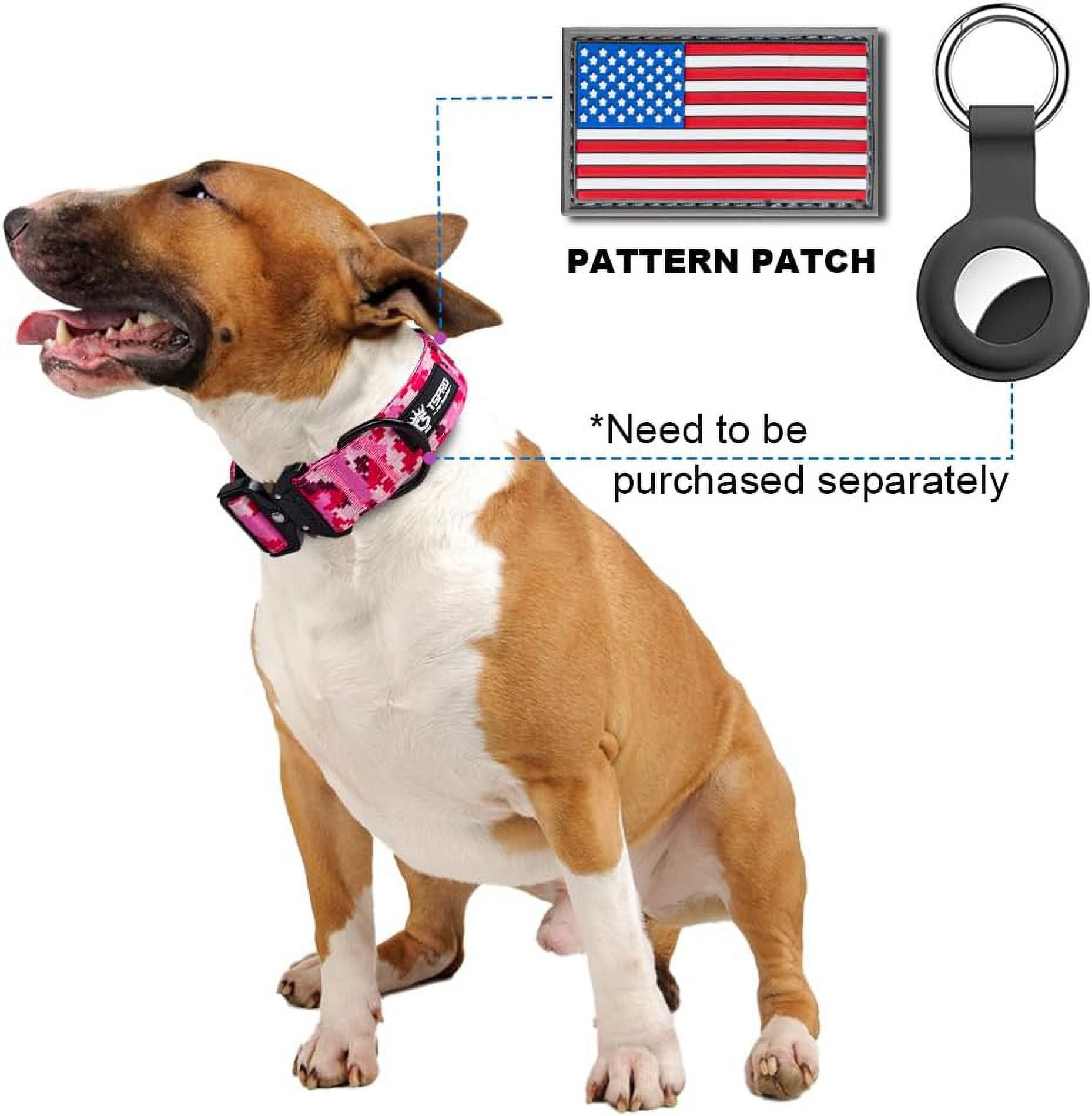 TSPRO Premium Camo Dog Collar with USA Flag Patch Thick Dog Collar Adjustable Dog Collar Heavy Duty Quick-Release Metal Buckle Dog Collar for Small or Medium to Extra Large Dogs(Camo Cyan-M)
