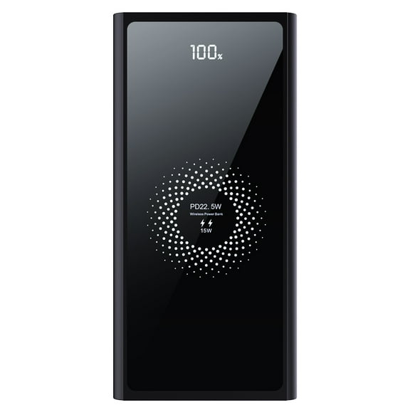 NIFFPD Portable Charger Power Bank LED Display with PD 22.5W 15W Wireless Portable Charger for iPhone, Samsung, iPad Black