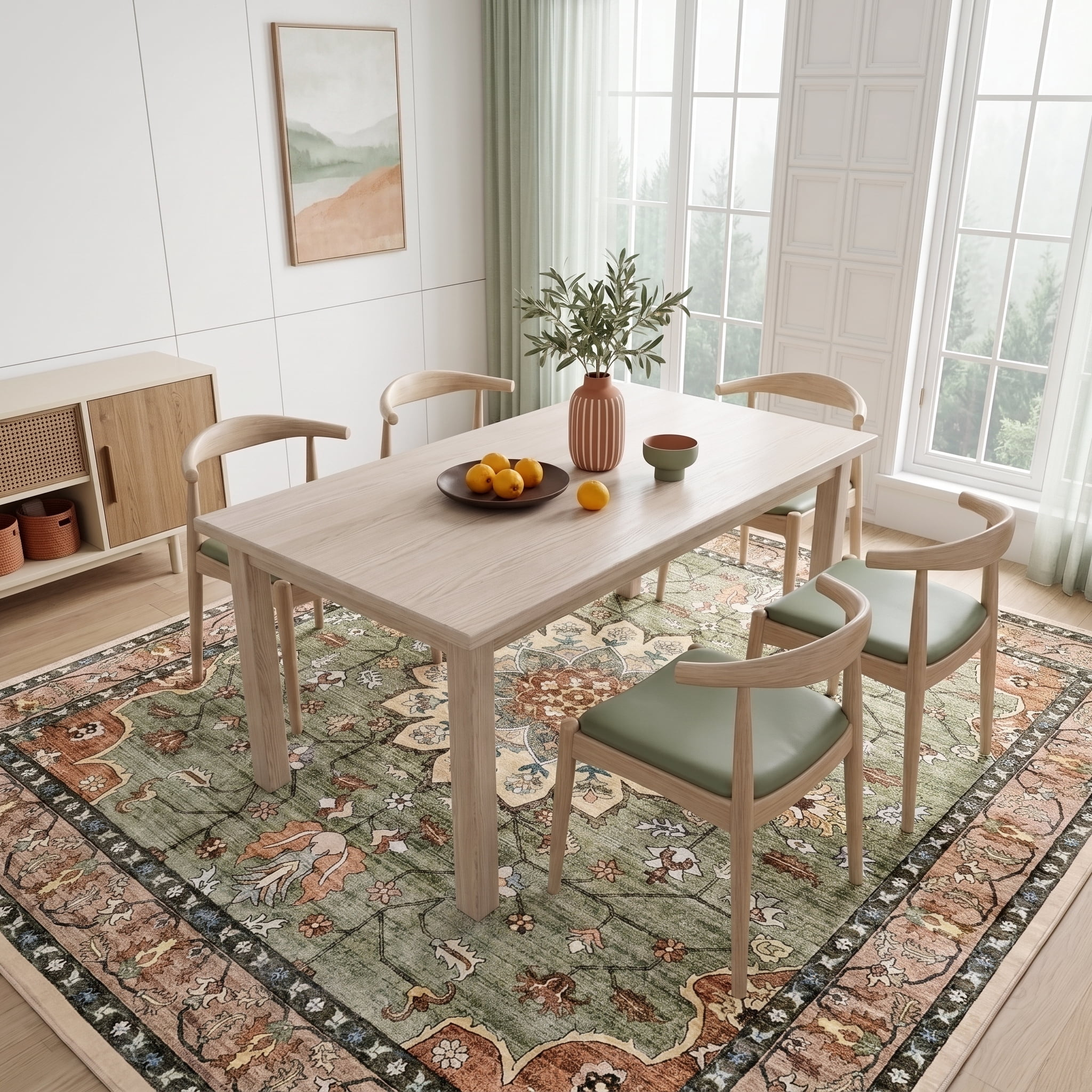 Prilinex 8'x10' Area Rug Living Room Rug, Large Washable Rug for Bedroom Dining Room, Vintage Floral Carpet Low Pile Distressed