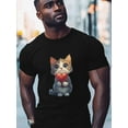 thumbnail image 2 of Cat Men's T Shirts Cat Holding Love T-Shirt for Men Crew Neck Tees Cotton Tops, Black, M, 2 of 7
