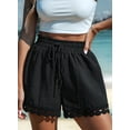 thumbnail image 4 of Women Embroidery Lace Elastic Waist Drawing String Shorts, 4 of 7