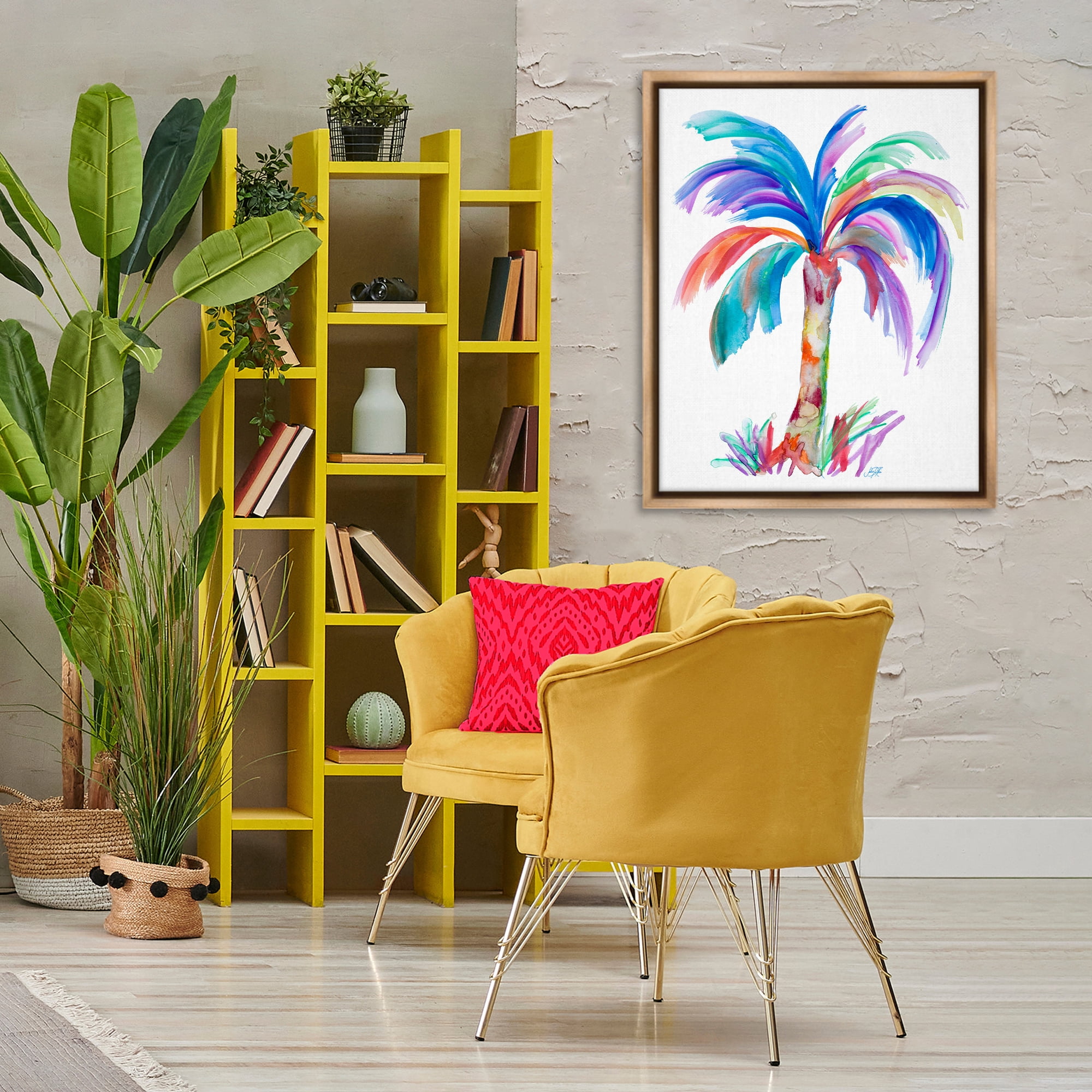 Stupell Industries Bold Palm Tree Botanical & Floral Painting Brown Floater Framed Canvas Art Print Wall Art, 25 x 31