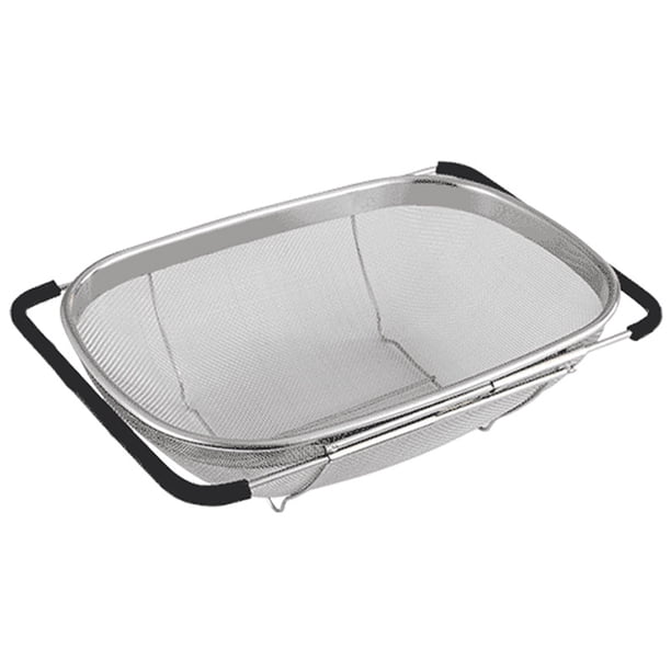 Colador ovalado de acero inoxidable de alta calidad sobre el fregadero con malla fina de 6 cuartos de galón y asas de agarre de goma expandibles, colar, escurrir, enjuagar frutas, verduras