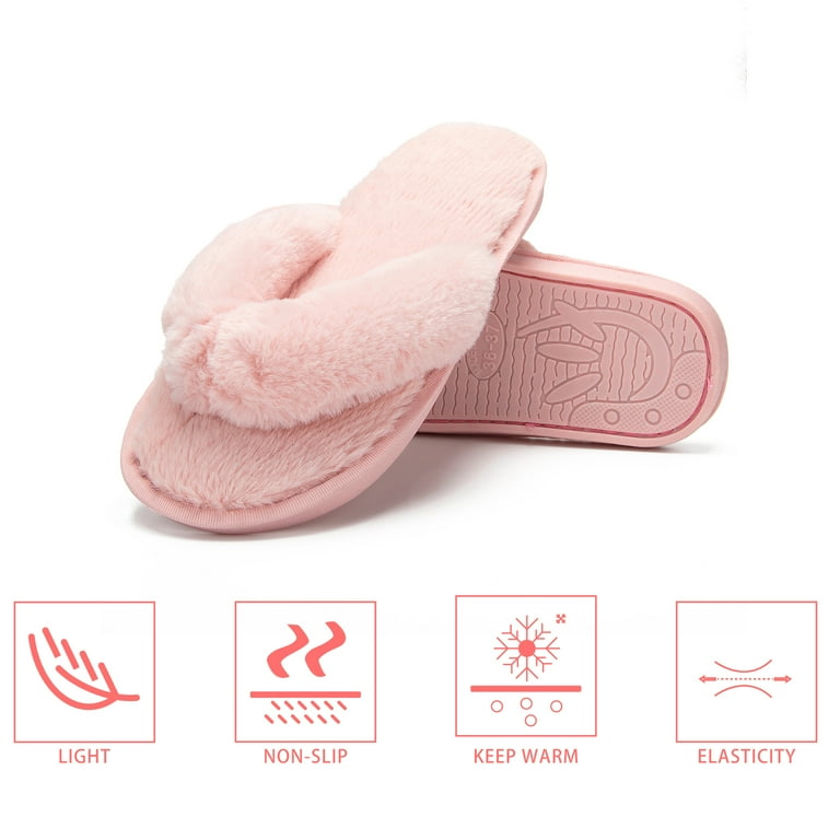 Pink fuzzy flip flops hot sale