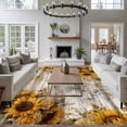 thumbnail image 3 of 5'x7' Area Rugs for Living Room Bedroom, Farmhouse Sunflower Washable Rug Carpet Runner Indoor Outdoor, Vintage Daisy Butterflies Rustic Wood Non Slip Floor Mats Area Rug for Kitchen, Nursery, 3 of 8