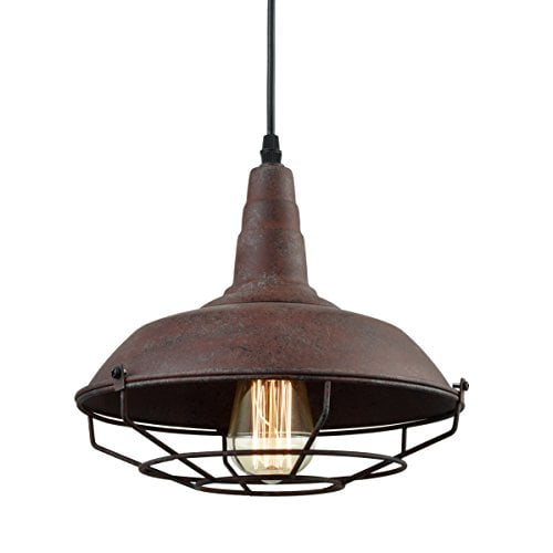 DAYCENT Luminaire Suspendu Industriel Nautique en Fil Métallique pour Grange, Abat-Jour en Cage de Fer Finition Rouille