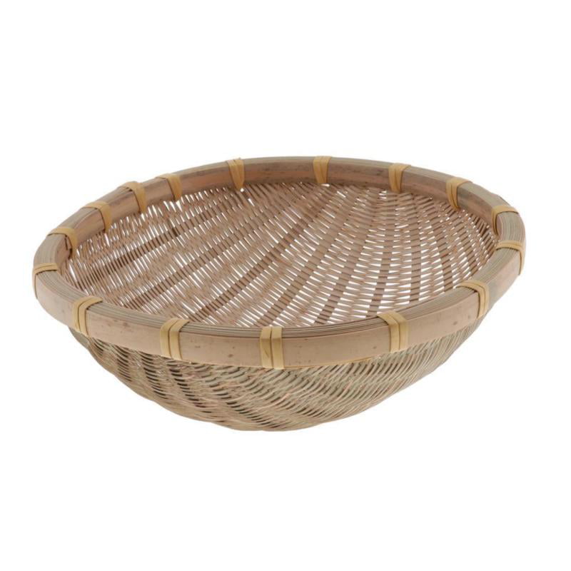 Bamboo Weaved Basket Tray Fruit Vegetable Strainer Drying Basket-27x9cm 