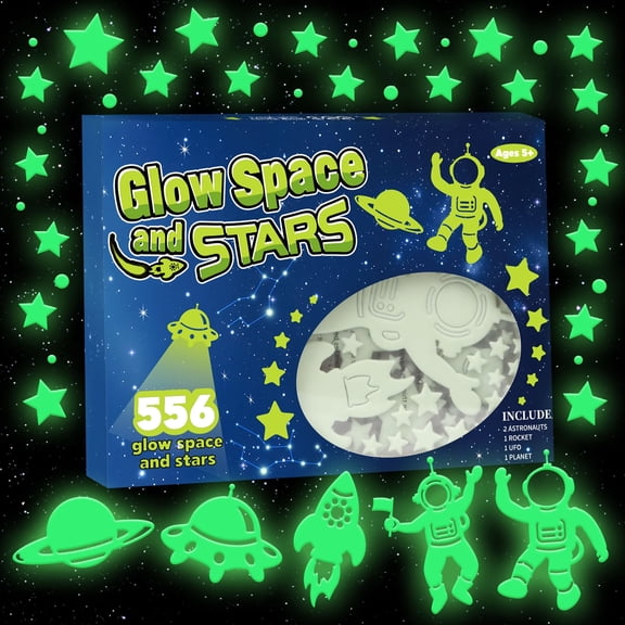 Sinekong 556PCS Glow in The Dark Stars for Ceiling, 3D Space Galaxy Stickers Astronaut Rocket Planet for Kids Room Wall Decals (Green)