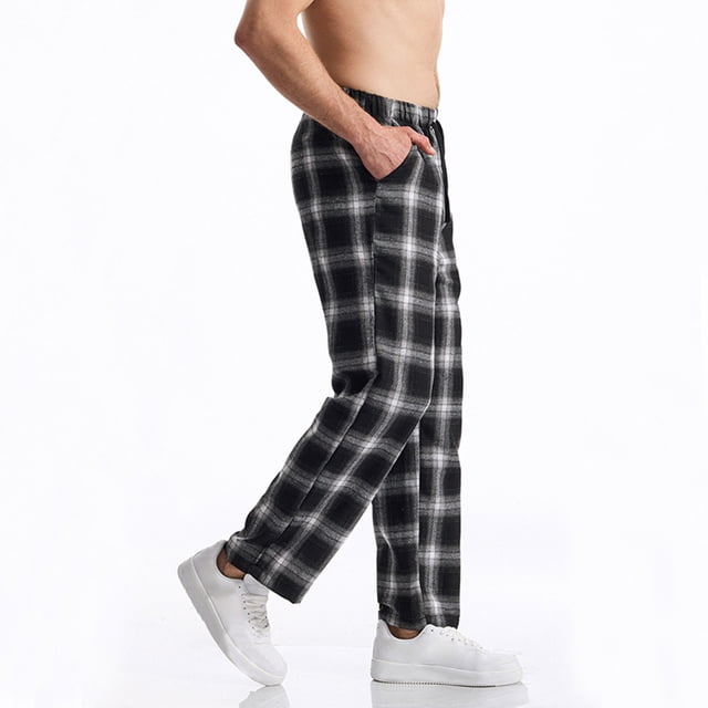 Pantalones largos para hombre, informales, de moda, con cintura elástica, de tela a cuadros, largos, rectos y elásticos, de poliéster.