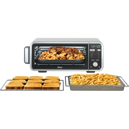 Restored Ninja FT301 Dual Heat Air Fry Countertop 11-in-1 Convection Toaster Oven with Extended Height, XL Capacity, Flip Up & Away Capability for Storage Space (Silver)