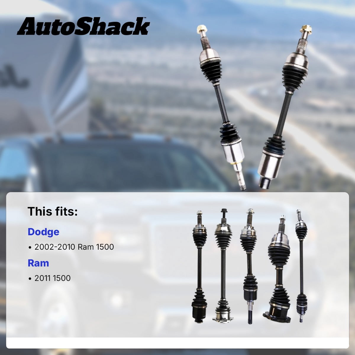 AutoShack Front CV Axle Shaft Assemblies for Dodge & Ram, Ram 1500 2002-2010 1500 2011, 4WD V6 3.7L V8 4.7L 5.7L 5.9L, Left and Right, Pair